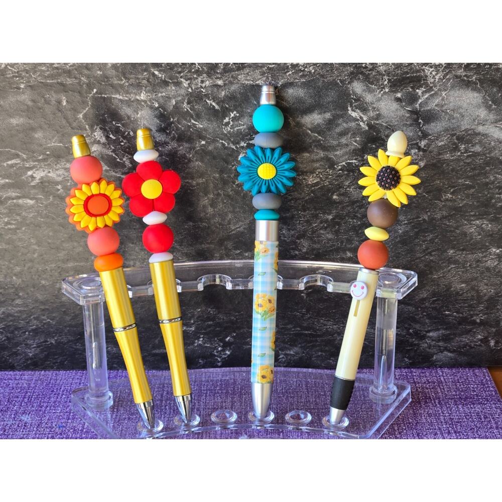 Pens, Ball Point, Set of 4 for Party Bags, Focal Beads, Assorted Flowers